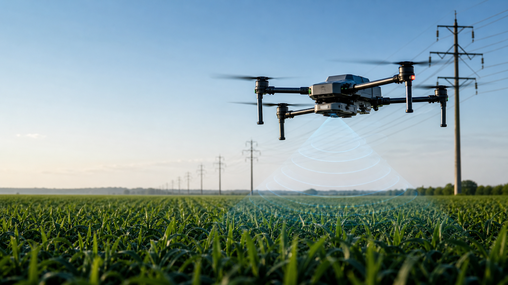 Industrial UAV using radar sensing for terrain following above a crop field